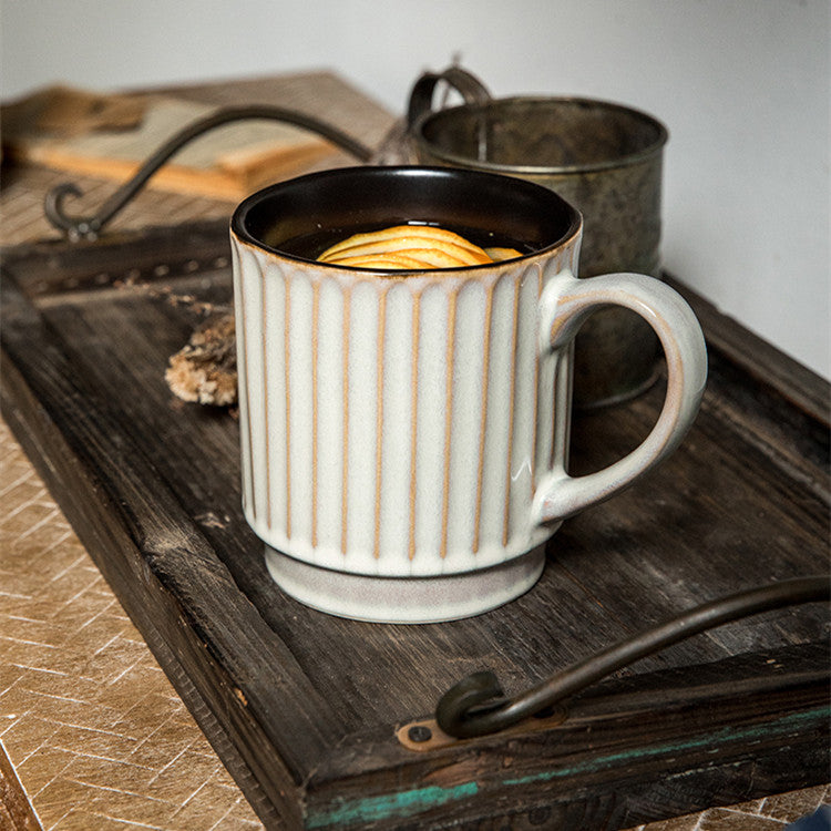 Vintage Embossed Large Capacity Ceramic Coffee Mug