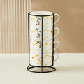 Creative Gilding Ceramic Mug Four-piece Set With Iron Frame